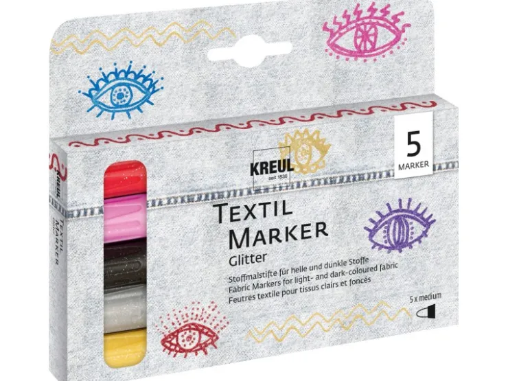 KREUL Textil Marker Glitter medium 5er Set
