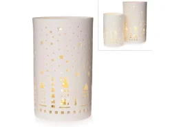 LED-Windlicht mit Sternen Ø 10,5 cm x 17,5 cm Weiß* Windlichter