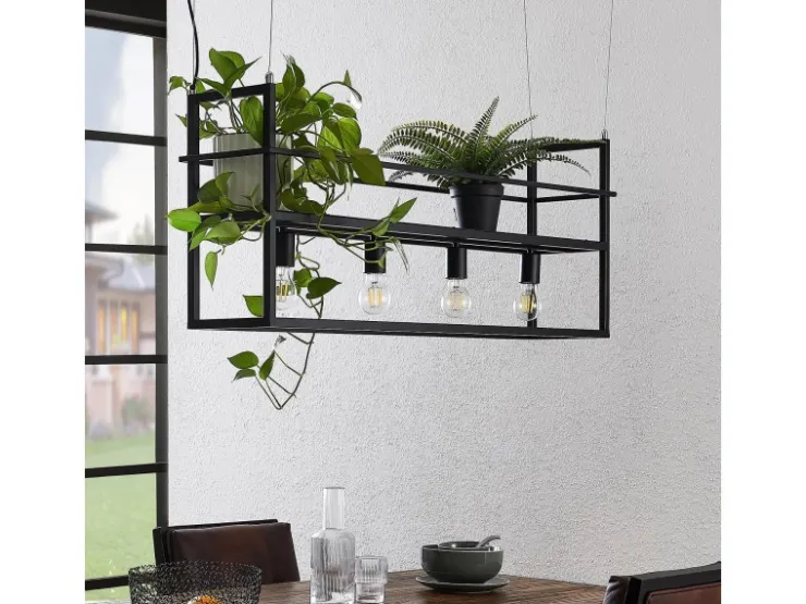 Lindby Pendelleuchte Grisela 9626896 Modern in Schwarz aus Metall 4-flammig E27 Wohnzimmerleuchte* Regale Schwarz