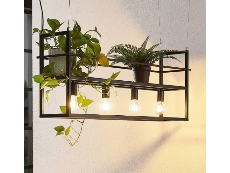 Lindby Pendelleuchte Grisela 9626896 Modern in Schwarz aus Metall 4-flammig E27 Wohnzimmerleuchte* Regale Schwarz