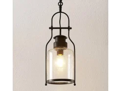 Lindby Pendelleuchte Laterne Rozalie 9624814 Retro Vintage Antik in Schwarz aus Metall 1-flammig E27 Flurleuchte