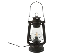 Lindby Tischlampe Laterne Raisa 9624812 Retro Vintage Antik in Braun aus Metall 1-flammig E14 Wohnzimmerleuchte