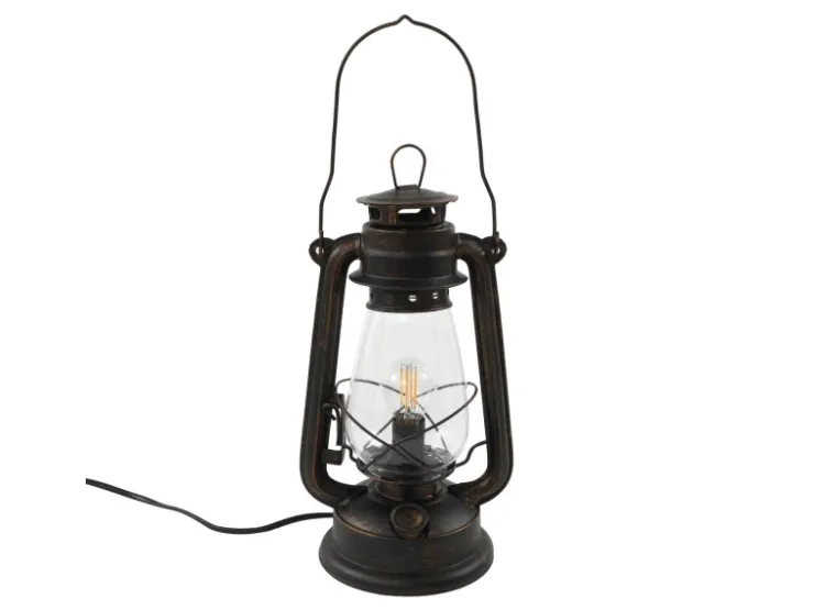 Lindby Tischlampe Laterne Raisa 9624812 Retro Vintage Antik in Braun aus Metall 1-flammig E14 Wohnzimmerleuchte