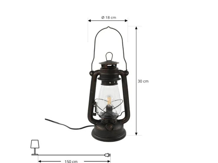 Lindby Tischlampe Laterne Raisa 9624812 Retro Vintage Antik in Braun aus Metall 1-flammig E14 Wohnzimmerleuchte