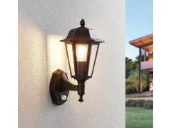 Lindby Wandleuchte Außen Laterne Noor 9630091 mit Bewegungsmelder Spritzwassergeschützt in Schwarz aus Aluminium 1-flammig E27* Laternen
