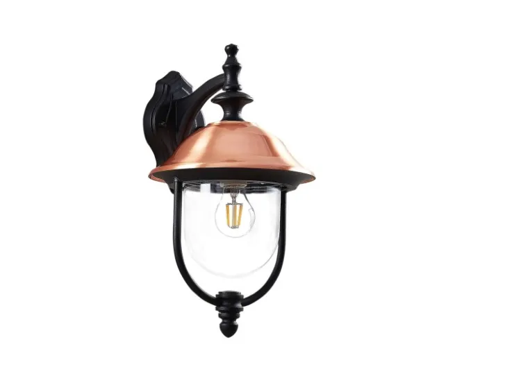 Lindby Wandleuchte Außen Laterne Clint 9630098 Spritzwassergeschützt Retro Vintage Antik in Kupfer aus Aluminium 1-flammig E27* Laternen