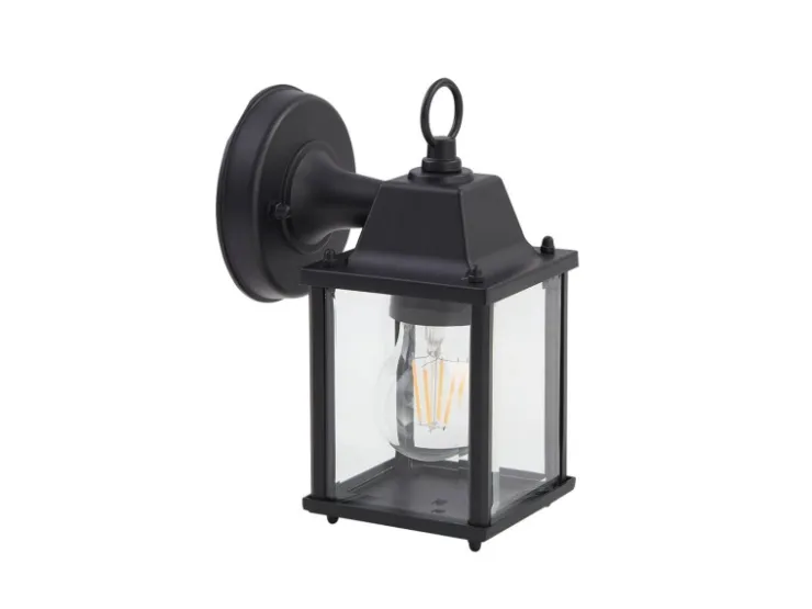 Lindby Wandleuchte Außen Laterne Rurik 10025848 Spritzwassergeschützt Landhaus Vintage Rustikal in Schwarz aus Aluminium 1-flammig E27* Laternen