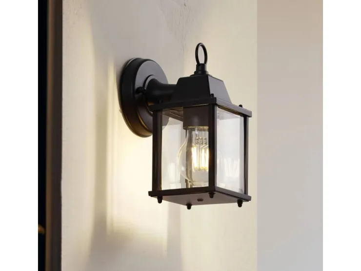 Lindby Wandleuchte Außen Laterne Rurik 10025848 Spritzwassergeschützt Landhaus Vintage Rustikal in Schwarz aus Aluminium 1-flammig E27* Laternen