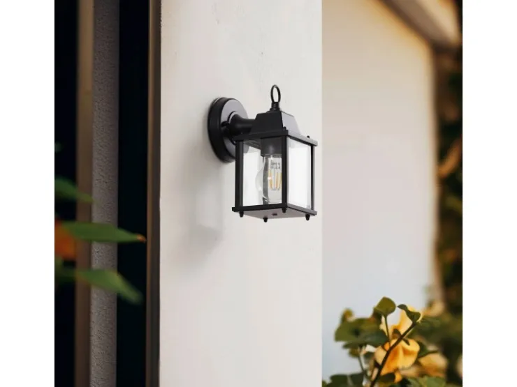 Lindby Wandleuchte Außen Laterne Rurik 10025848 Spritzwassergeschützt Landhaus Vintage Rustikal in Schwarz aus Aluminium 1-flammig E27* Laternen