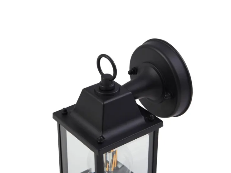 Lindby Wandleuchte Außen Laterne Rurik 10025848 Spritzwassergeschützt Landhaus Vintage Rustikal in Schwarz aus Aluminium 1-flammig E27* Laternen
