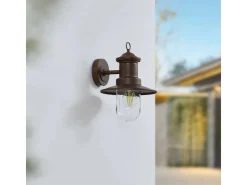 Lindby Wandleuchte Außen Laterne Eloretta 10025908 Spritzwassergeschützt Landhaus Vintage Rustikal in Braun aus Metall 1-flammig E27* Laternen