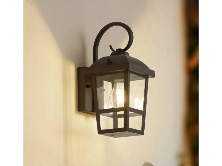 Lindby Wandleuchte Außen Laterne Eloane 10025926 Spritzwassergeschützt Modern in Schwarz aus Edelstahl 1-flammig E27* Laternen