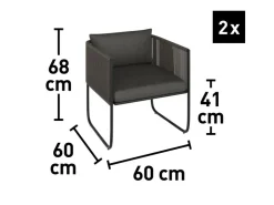 Lounge-Set Fullerton 3-teilig Wicker Stahl Anthrazit-Grau* Kissen|Sessel