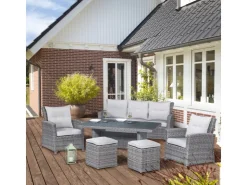 Lounge-Set mit Esstisch Vermont 6-teilig aus Polyrattan* Hocker