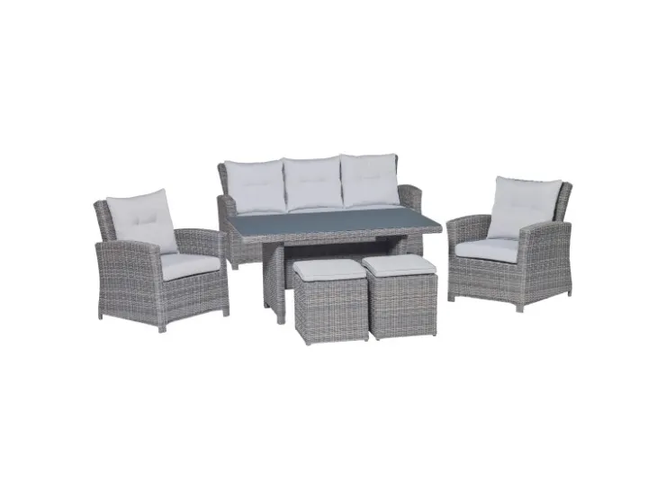 Lounge-Set mit Esstisch Vermont 6-teilig aus Polyrattan* Hocker