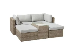 Lounge-Set Olea 5-teilig aus Polyrattan Sand* Kissen|Hocker