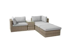 Lounge-Set Olea 5-teilig aus Polyrattan Sand* Kissen|Hocker