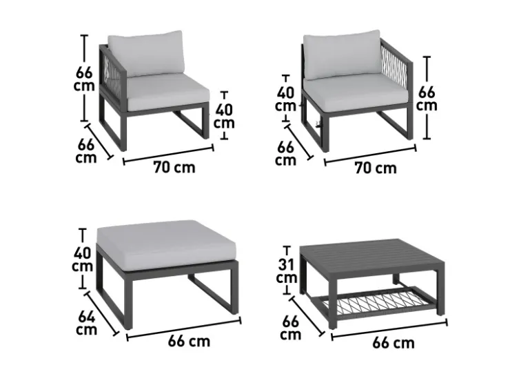 Lounge-Set Willa 4-teilig aus Aluminium Anthrazit