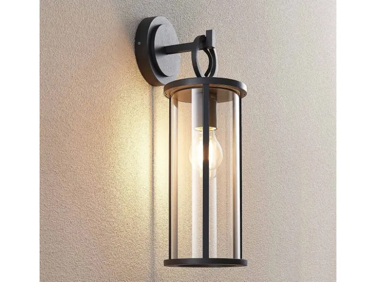 Lucande Wandleuchte Außen Laterne Emmeline 9616162 Spritzwassergeschützt Modern in Schwarz aus Aluminium 1-flammig E27