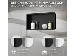 LuxeBath Wandnische aus Edelstahl 60x30x10 cm Schwarz Duschnische Einbauregal