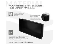 LuxeBath Wandnische aus Edelstahl 60x30x10 cm Schwarz Duschnische Einbauregal