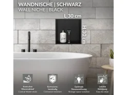 LuxeBath Wandnische aus Edelstahl 30x30x10 cm Schwarz Duschnische mit Rahmen