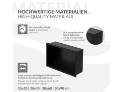 LuxeBath Wandnische aus Edelstahl 20x30x10 cm Schwarz Duschnische mit Rahmen