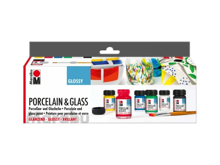 Marabu Starter-Set Porcelain & Glass Starterset Glossy 7-teilig* Künstlerfarben