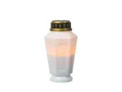 MARELIDA LED Grablicht Grabkerze Grableuchte Orange Flackernd Timer H 15,5cm Weiß
