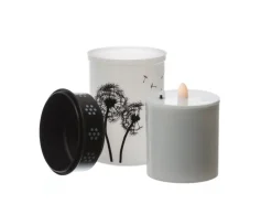 MARELIDA LED Grablicht Grabkerze Pusteblume Friedhof Trauer Gedenklicht 12cm Timer Weiß* Kerzen