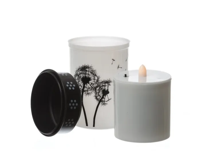 MARELIDA LED Grablicht Grabkerze Pusteblume Friedhof Trauer Gedenklicht 12cm Timer Weiß* Kerzen