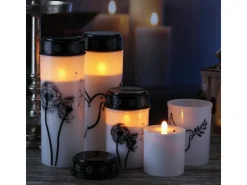 MARELIDA LED Grablicht Grabkerze Pusteblume Friedhof Trauer Gedenklicht 12cm Timer Weiß* Kerzen