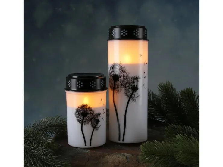 MARELIDA LED Grablicht Grabkerze Pusteblume Friedhof Trauer Gedenklicht 12cm Timer Weiß* Kerzen