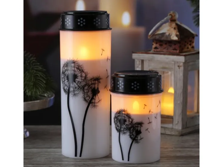 MARELIDA LED Grablicht Grabkerze Pusteblume Friedhof Trauer Gedenklicht 12cm Timer Weiß* Kerzen