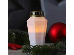 MARELIDA LED Grablicht Grabkerze Grableuchte Orange Flackernd Timer H 15,5cm Weiß 5Stück