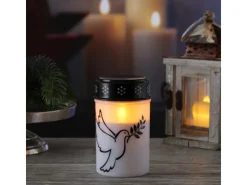 MARELIDA LED Grablicht Grabkerze Taube Friedhof Trauerlicht Gedenklicht 12cm Timer Weiß* Kerzen