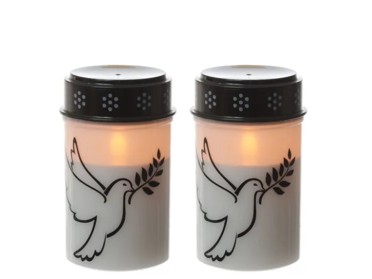 MARELIDA LED Grablichter Grabkerzen Taube Friedhof Trauerlicht Gedenklicht 12cm 2er Set* Kerzen