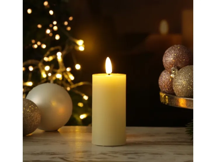 MARELIDA LED Kerze LINA Rustik Optik Echtwachs Flackernde 3D Flamme Timer H 12,5cm Creme* Laternen