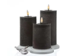 MARELIDA LED Kerzenset LISA Rustik Optik Echtwachskerzen Wiederaufladbar Grau 3er Set* Kerzen