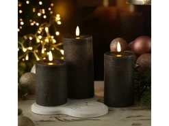 MARELIDA LED Kerzenset LISA Rustik Optik Echtwachskerzen Wiederaufladbar Grau 3er Set* Kerzen