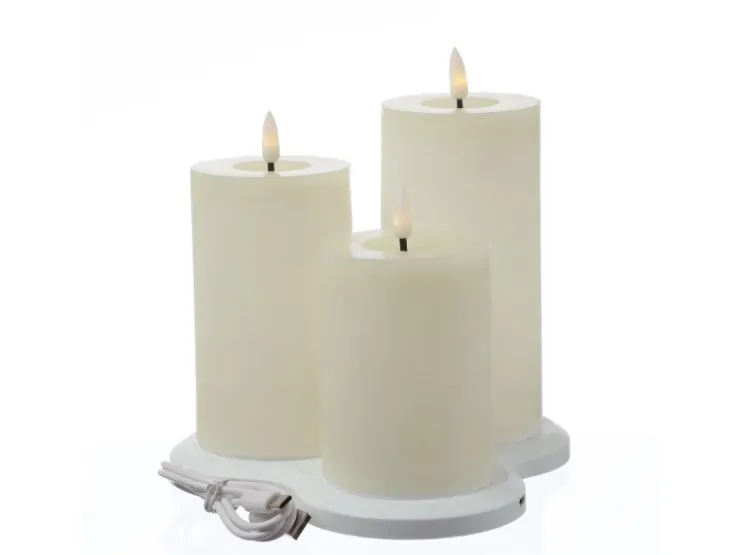 MARELIDA LED Kerzenset LISA Rustik Optik Echtwachskerzen Wiederaufladbar Creme 3er Set* Kerzen