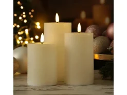 MARELIDA LED Kerzenset LISA Rustik Optik Echtwachskerzen Wiederaufladbar Creme 3er Set* Kerzen