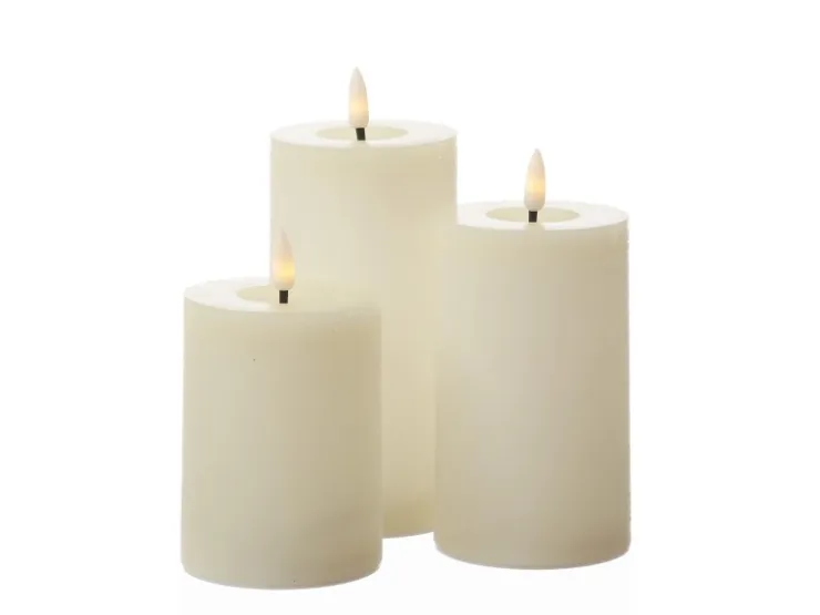 MARELIDA LED Kerzenset LISA Rustik Optik Echtwachskerzen Wiederaufladbar Creme 3er Set* Kerzen