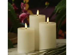 MARELIDA LED Kerzenset LISA Rustik Optik Echtwachskerzen Wiederaufladbar Creme 3er Set* Kerzen