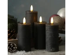 MARELIDA LED Kerzenset LINA Rustik Optik Für Adventskranz H 12,5cm Timer Grau 4er Set* Kerzen