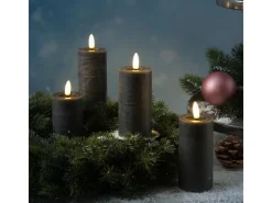 MARELIDA LED Kerzenset LINA Rustik Optik Für Adventskranz H 12,5cm Timer Grau 4er Set* Kerzen