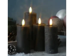 MARELIDA LED Kerzenset LINA Rustik Optik Für Adventskranz H 12,5cm Timer Grau 4er Set* Kerzen