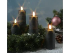 MARELIDA LED Kerzenset LINA Rustik Optik Für Adventskranz H 12,5cm Timer Grau 4er Set* Kerzen
