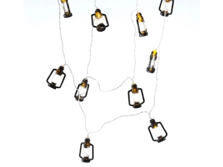 MARELIDA LED Lichterkette Mini Laternen Dekogirlande 10 Schwarze Sturmlaternen L 1,8m
