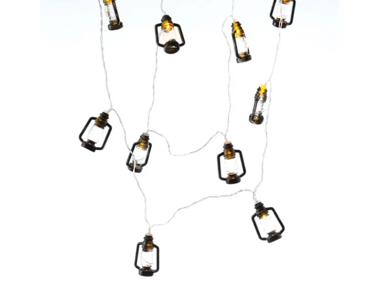 MARELIDA LED Lichterkette Mini Laternen Dekogirlande 10 Schwarze Sturmlaternen L 1,8m